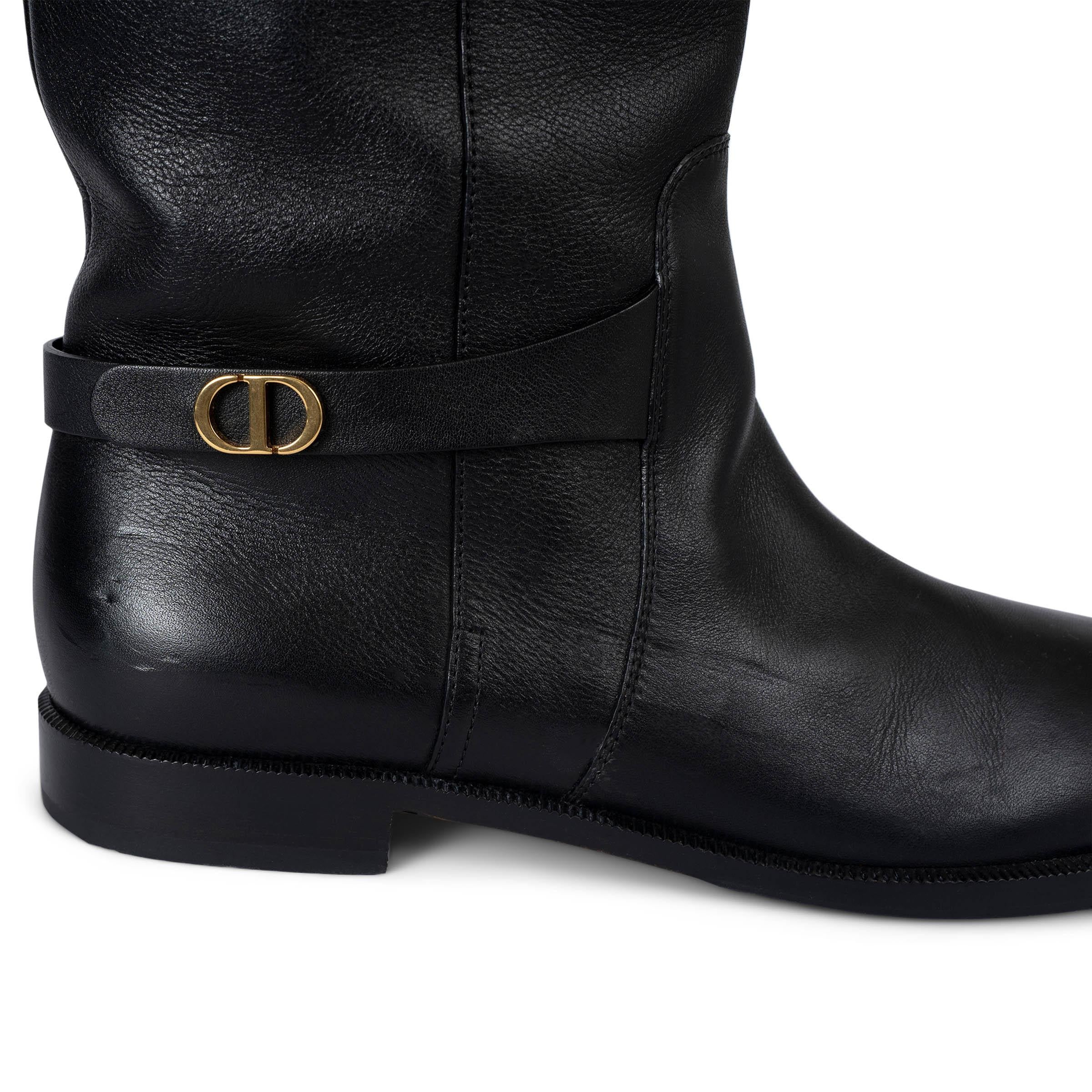 CHRISTIAN DIOR black leather 2020 EMPREINTE RIDING Boots Shoes 39 For Sale 2