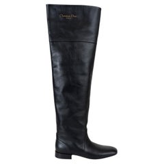 CHRISTIAN DIOR black leather 2024 D-TOWN OVERKNEE BootsShoes 38.5