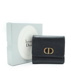 Christian Dior Black Leather 30 Montaigne CD Logo Compact Wallet