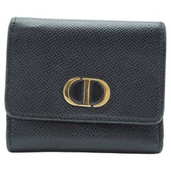 Christian Dior Black Leather 30 Montaigne CD Logo Compact Wallet