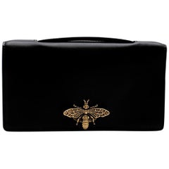 Christian Dior Black Leather Bee Pochette Clutch