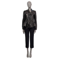 CHRISTIAN DIOR black leather BELTED BIKER Jacket 40 M
