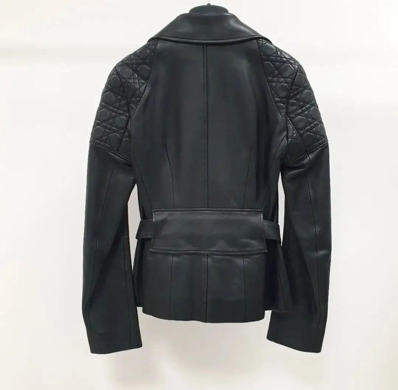 Women's Christian Dior Black Leather Belted Jacket  For Sale