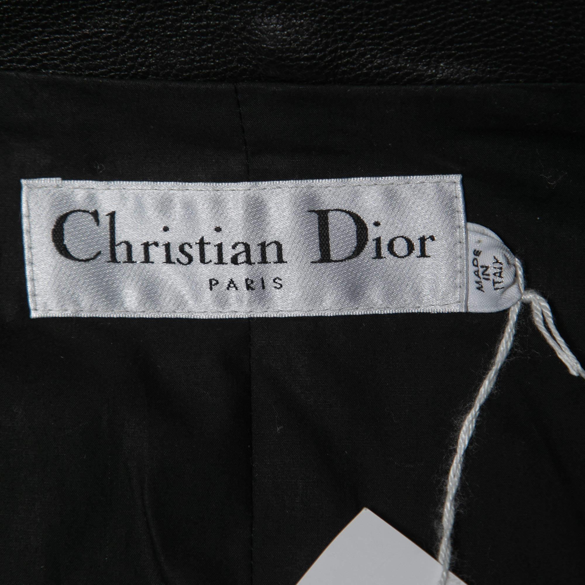 Christian Dior Black Leather Biker Jacket M In Excellent Condition In Dubai, Al Qouz 2