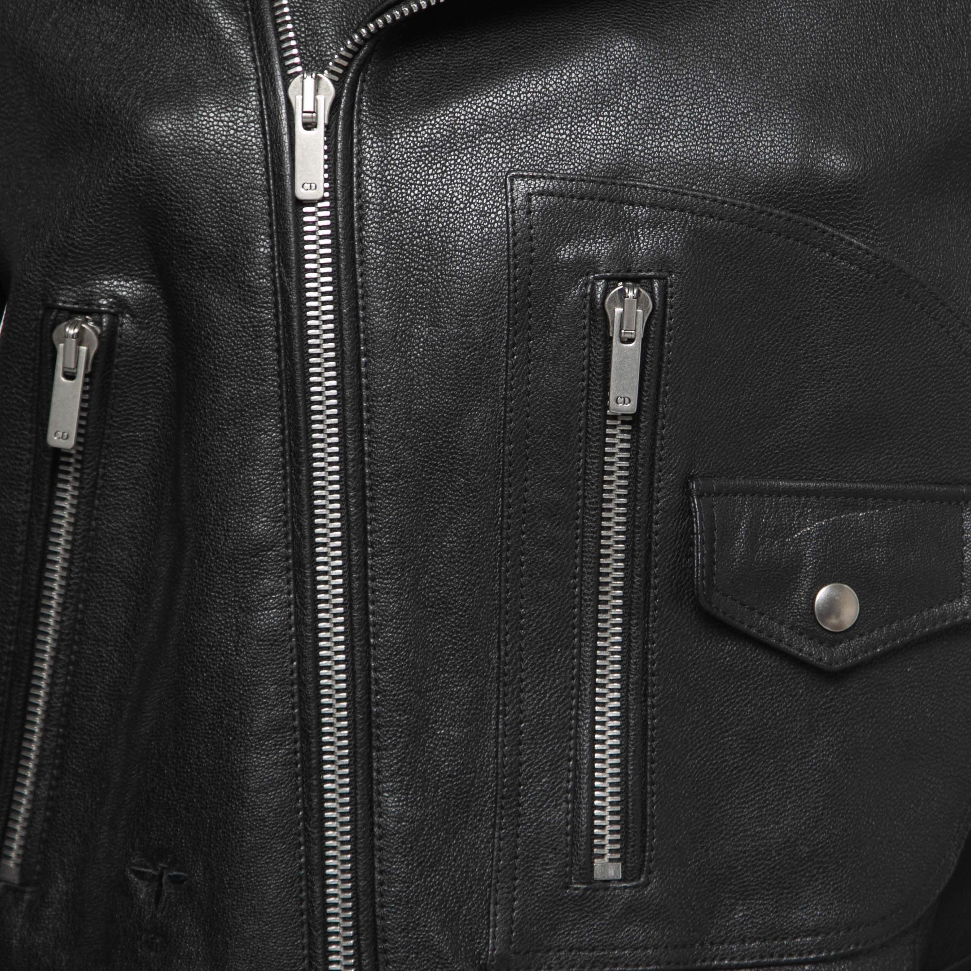 Women's Christian Dior Black Leather Biker Jacket M