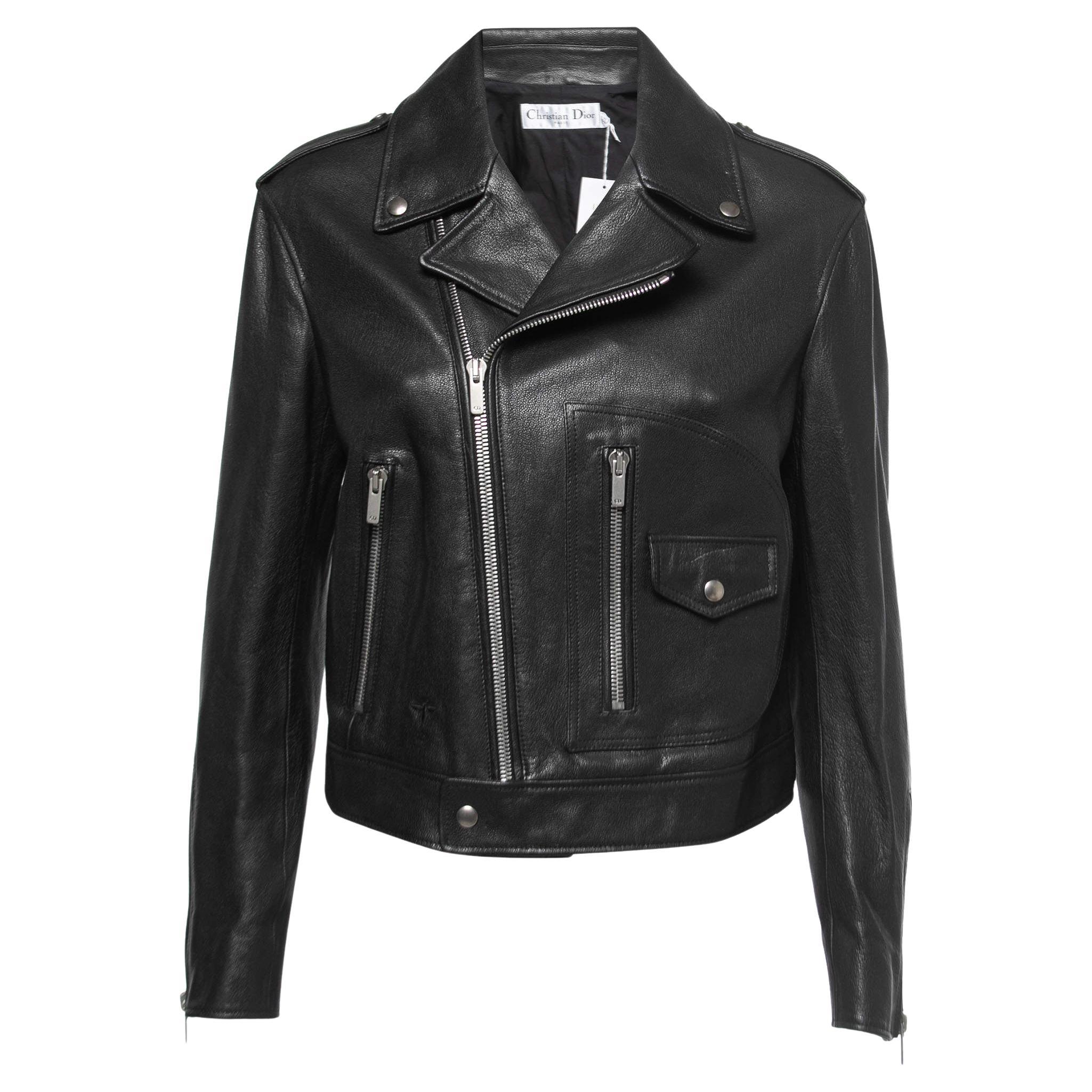 Christian Dior Black Leather Biker Jacket M