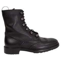 CHRISTIAN DIOR black leather BROGUE DIORUNIT Combat Boots Shoes 39