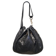 Used Christian Dior Black Leather Cannage Drawstring Shoulder Bag