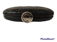 Christian Dior Schwarze Leder-Cannage Pochette Clutch