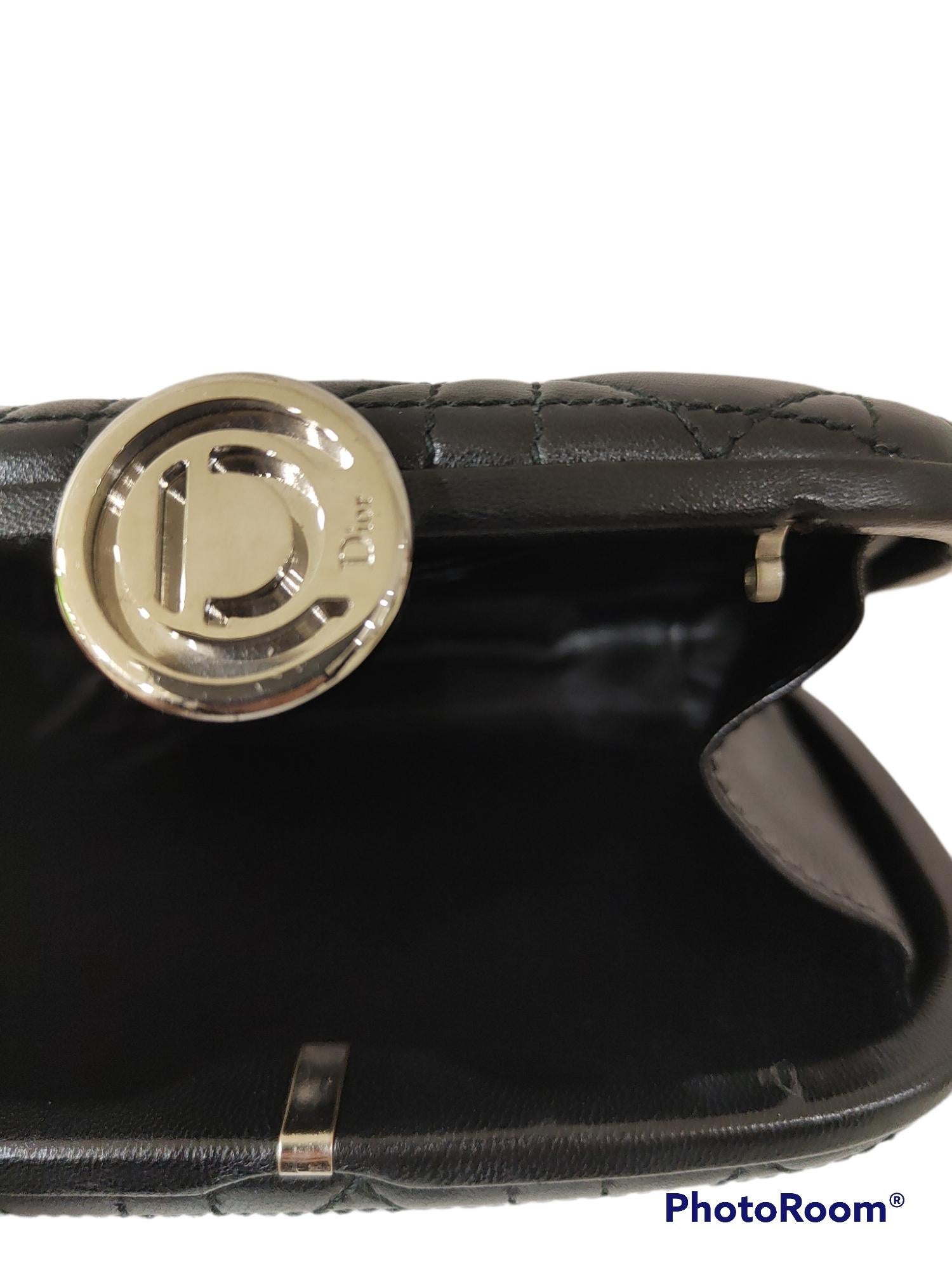 Black Christian Dior black leather cannage pochette clutch 