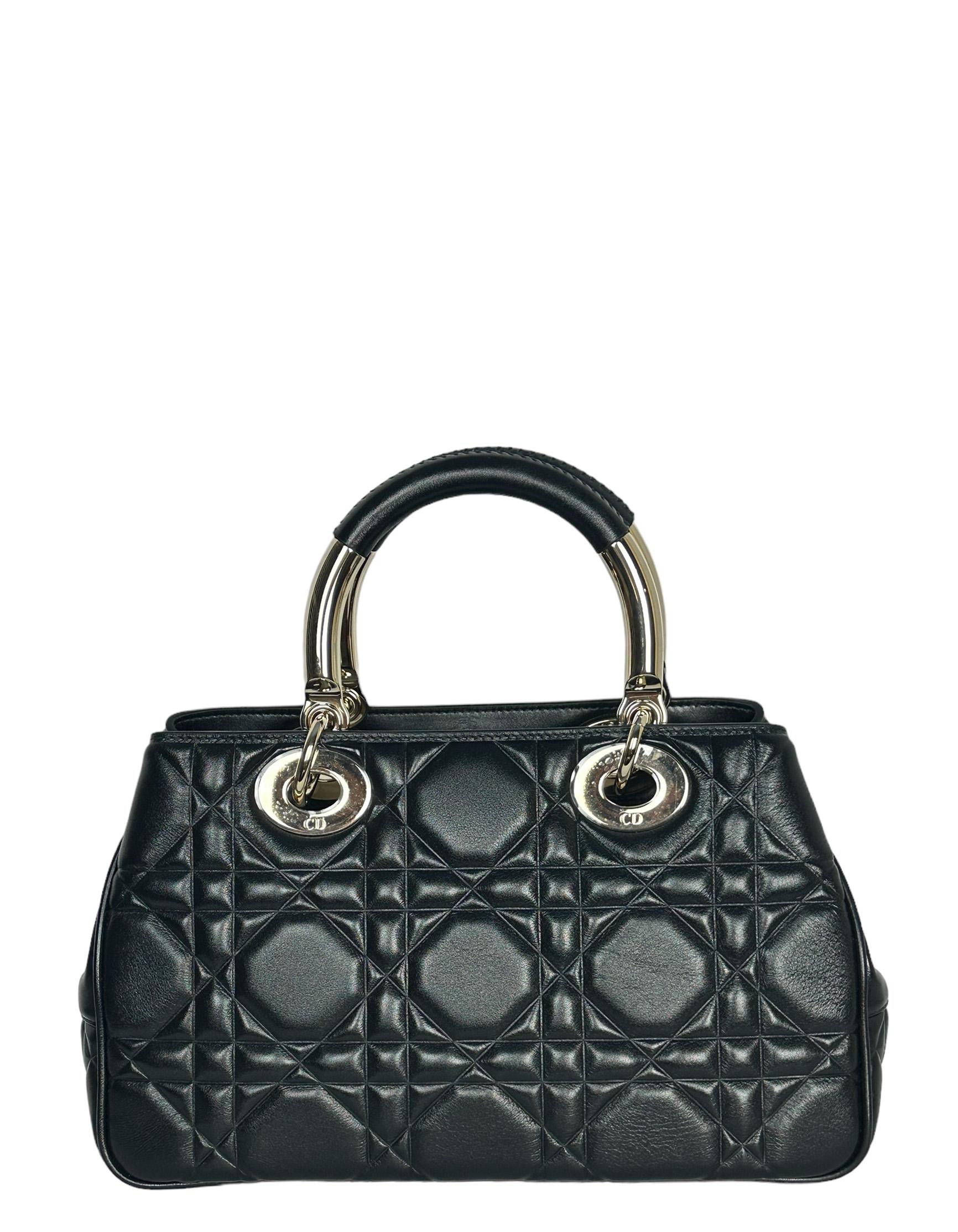 Christian Dior Black Leather Cannage Quilted The Lady 95.22 Bag rt. $7200 In Excellent Condition For Sale In New York, NY