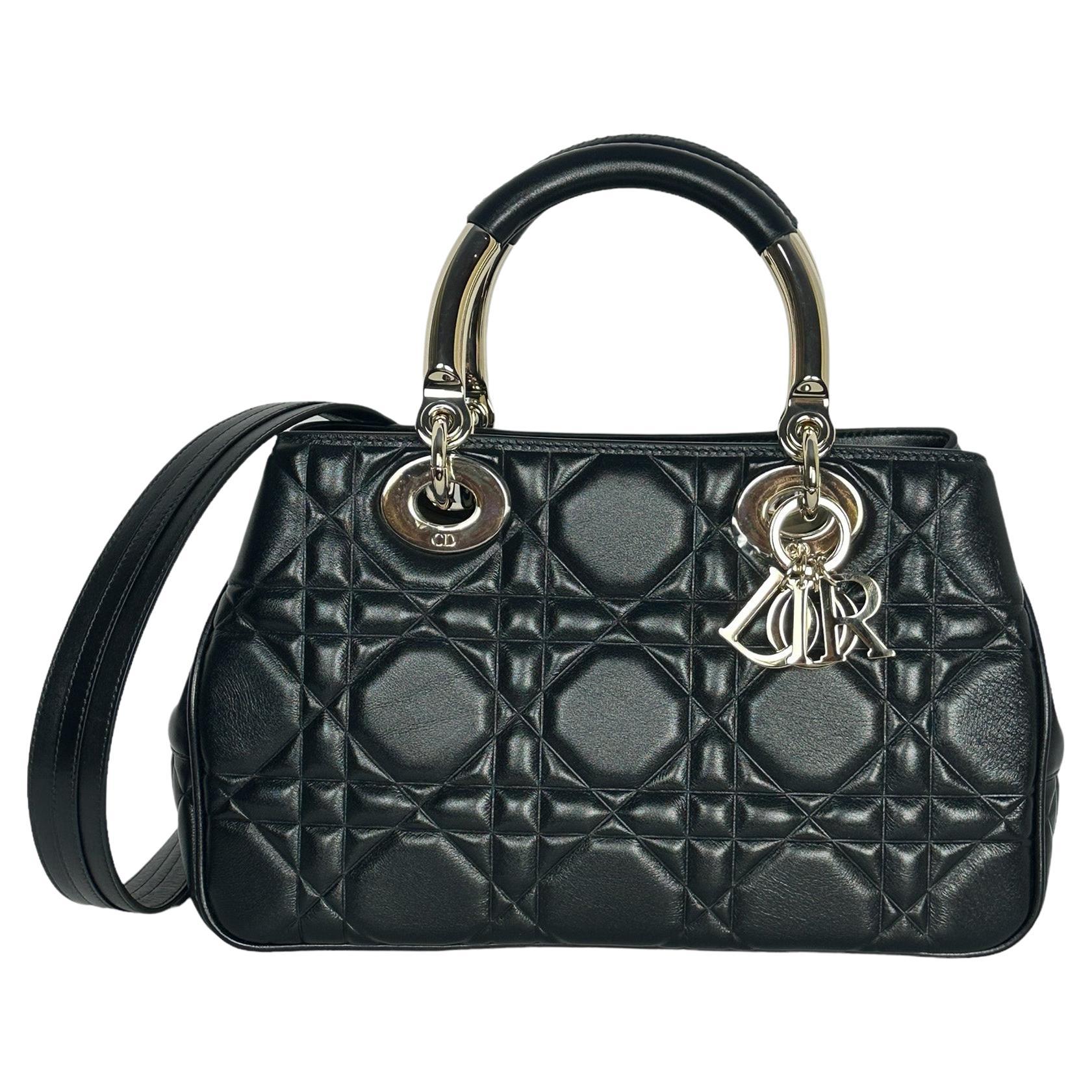 Christian Dior Cannage Schwarze gesteppte The Lady 95.22 Tasche aus Leder rt. $7200 im Angebot