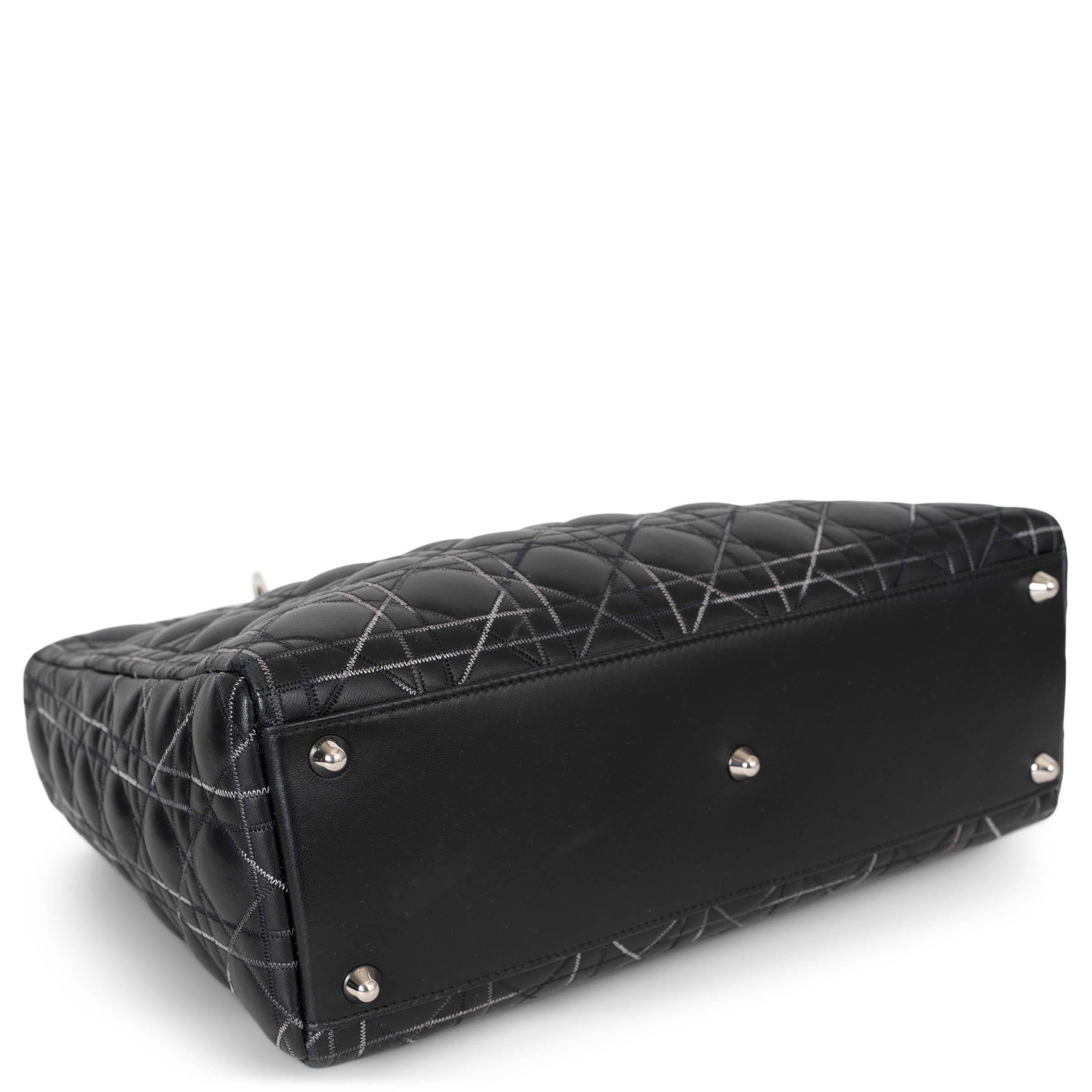 Sac à main LADY DIOR LARGE en cuir noir CHRISTIAN DIOR CONTRAST STITCH Pour femmes en vente