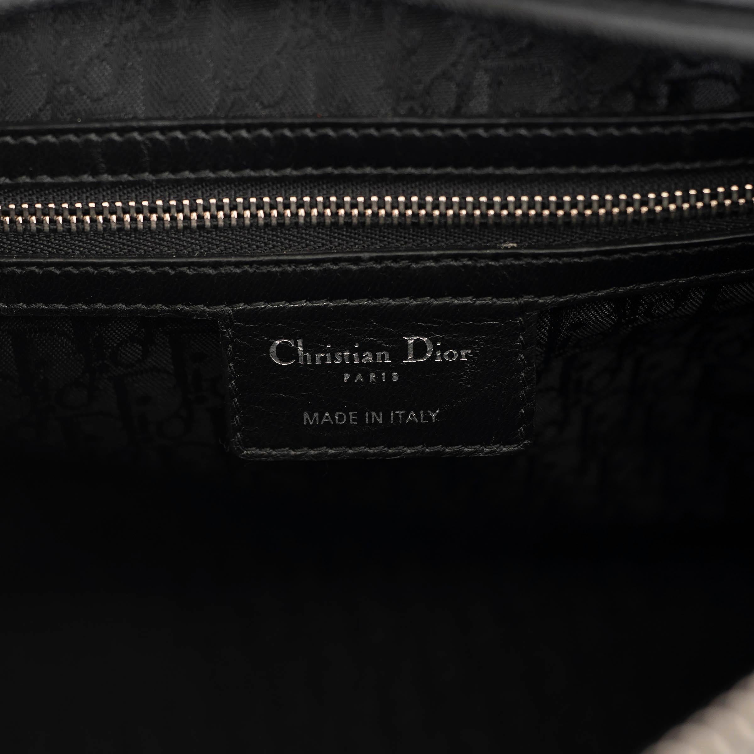 Sac à main LADY DIOR LARGE en cuir noir CHRISTIAN DIOR CONTRAST STITCH en vente 2