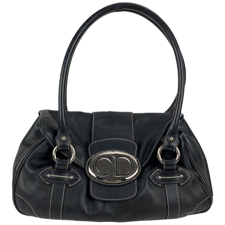 Christian Dior Black Leather Cut Out Logo Shoulder Bag Satchel For Sale ...