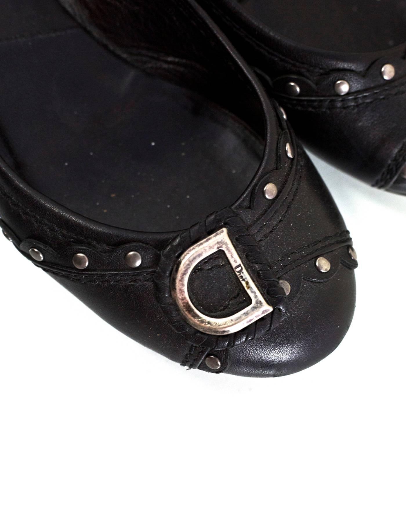 Women's Christian Dior Black Leather D Flats Sz 35.5