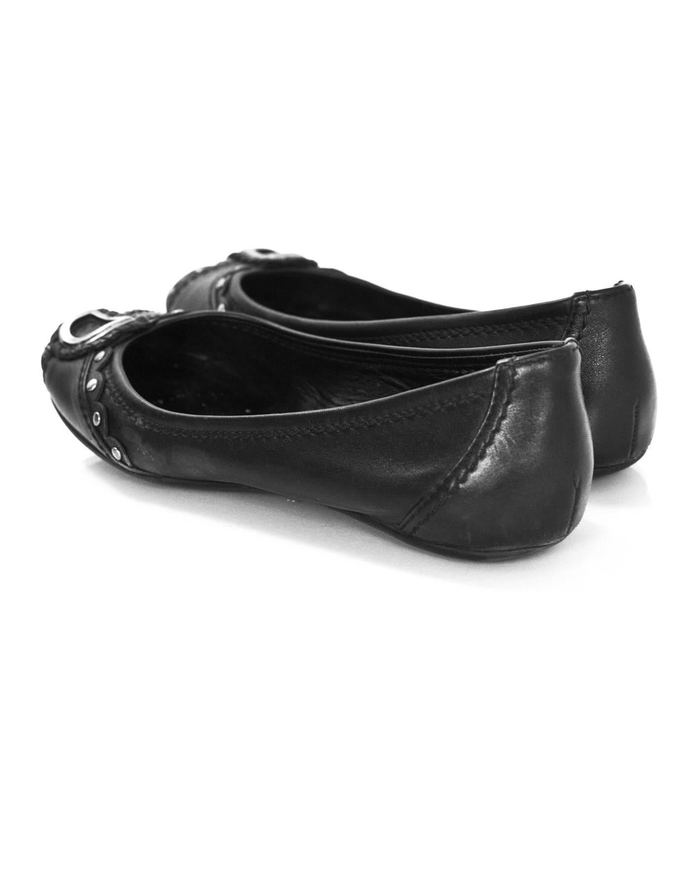 Christian Dior Black Leather D Flats Sz 35.5 1