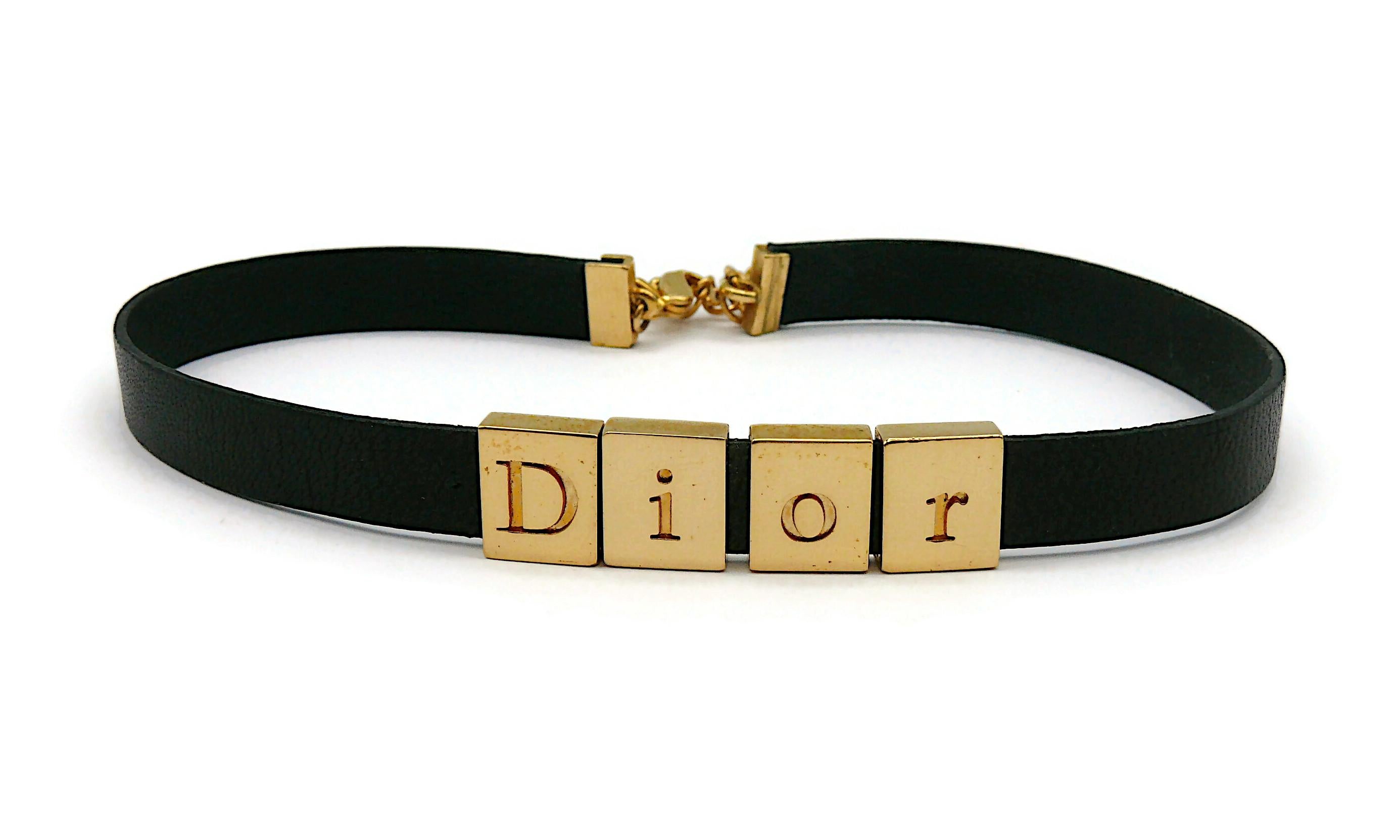 Women's CHRISTIAN DIOR Black Leather D I O R Choker Necklace For Sale