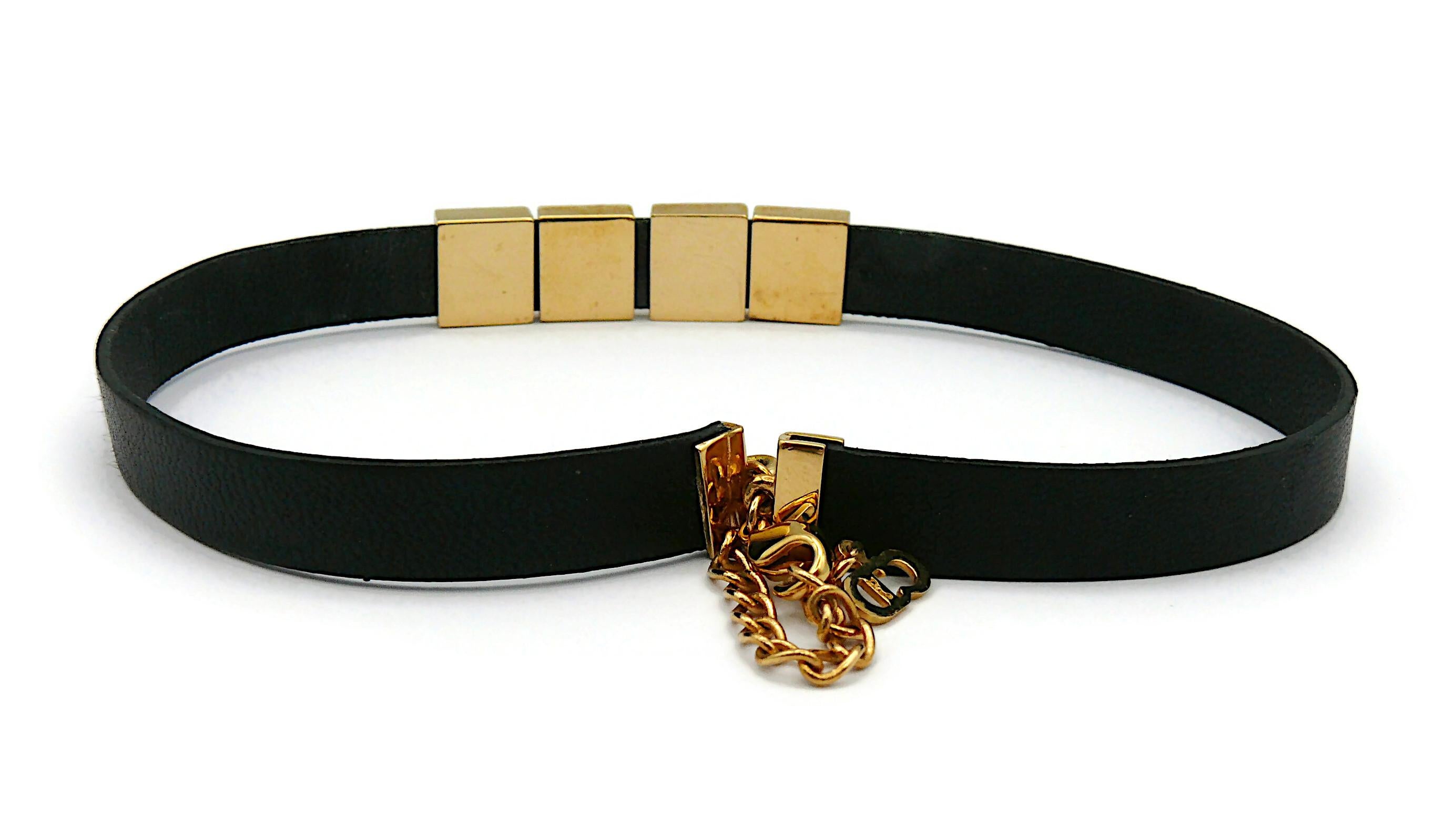CHRISTIAN DIOR Black Leather D I O R Choker Necklace In Good Condition In Nice, FR