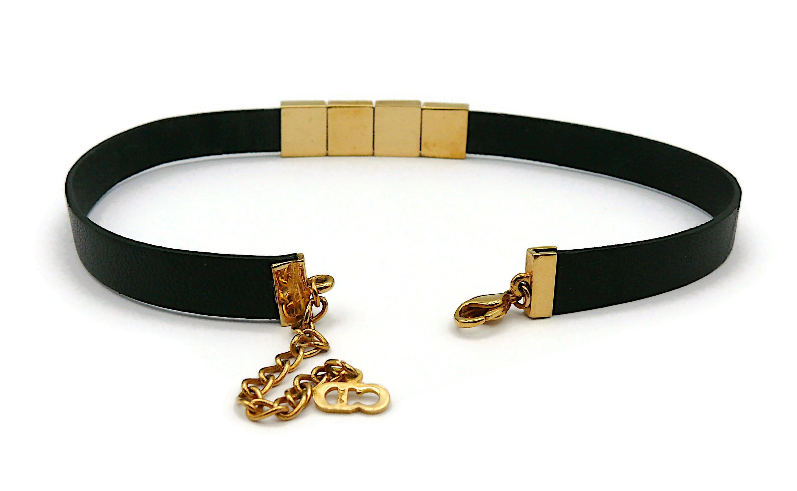 CHRISTIAN DIOR Black Leather D I O R Choker Necklace For Sale 3