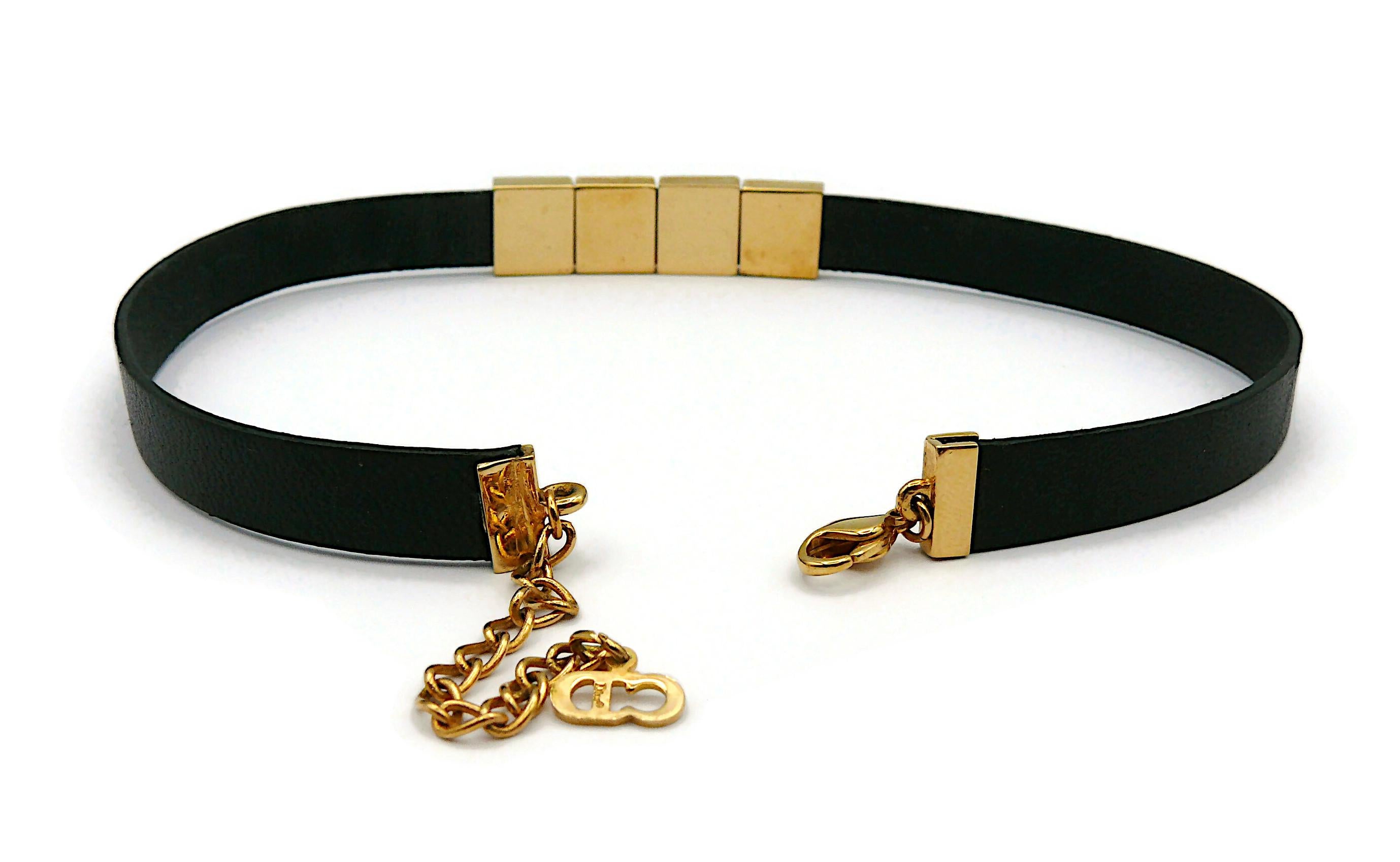 Women's CHRISTIAN DIOR Black Leather D I O R Choker Necklace