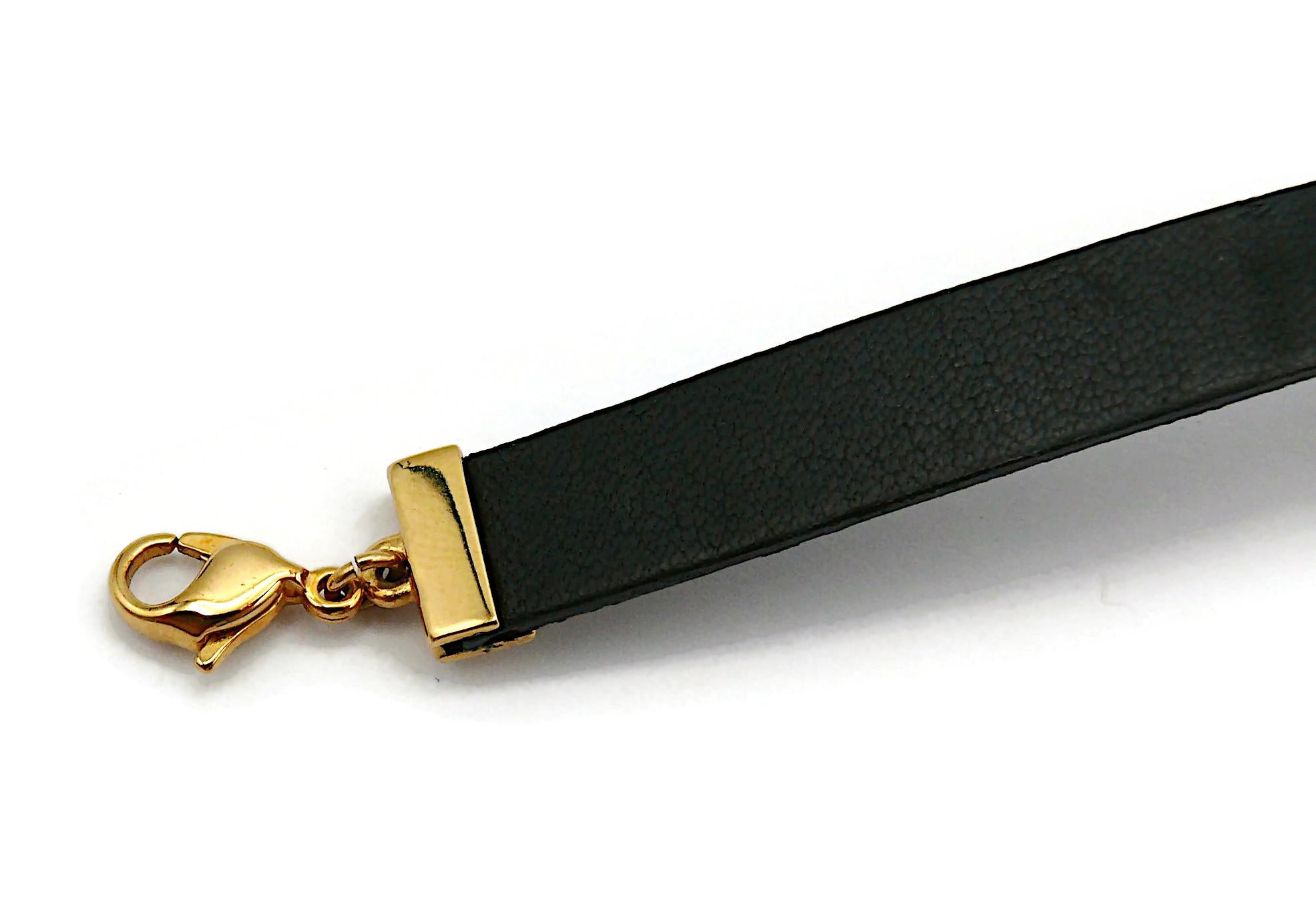 CHRISTIAN DIOR Black Leather D I O R Choker Necklace For Sale 4