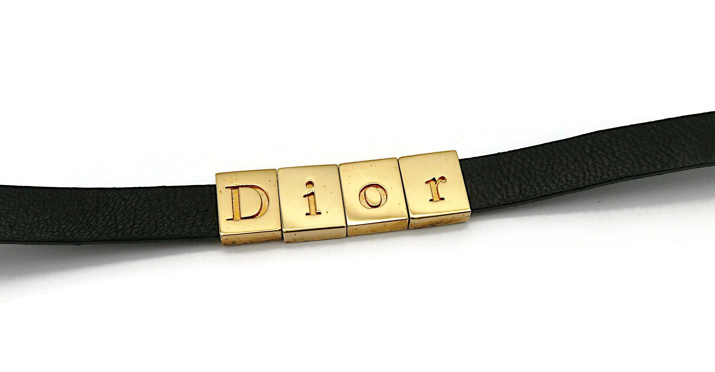 CHRISTIAN DIOR Black Leather D I O R Choker Necklace For Sale 6