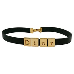 CHRISTIAN DIOR Collier ras de cou en cuir noir D I O R