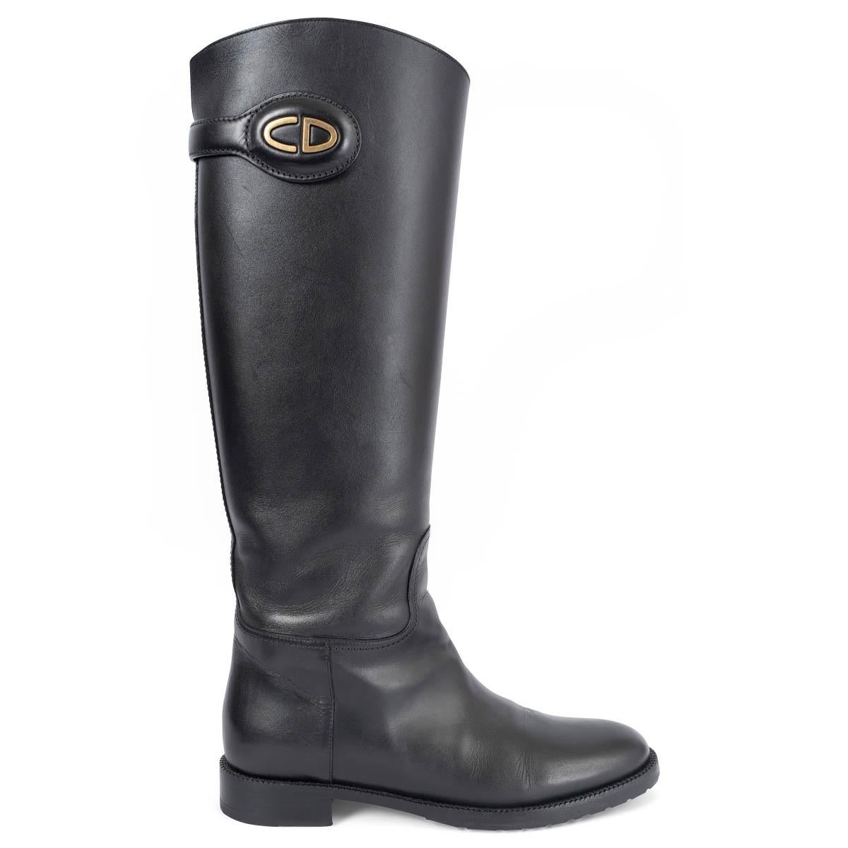 CHRISTIAN DIOR black leather DIORABLE RIDING Boots Shoes 37 For Sale