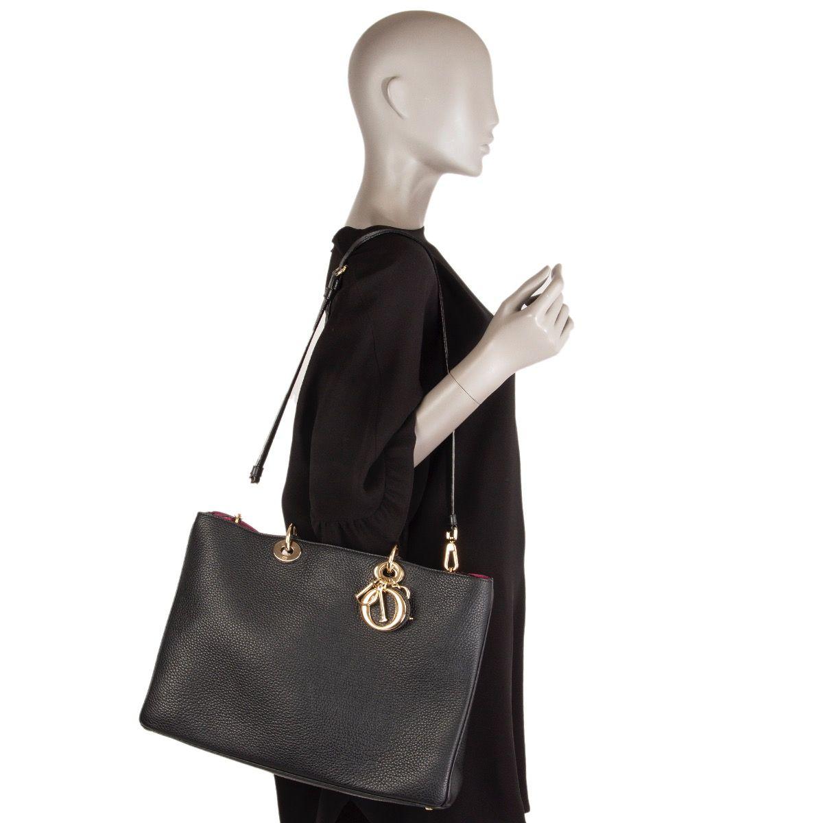 Women's CHRISTIAN DIOR black leather DIORISSIMO LARGE Tote Shoulder Bag