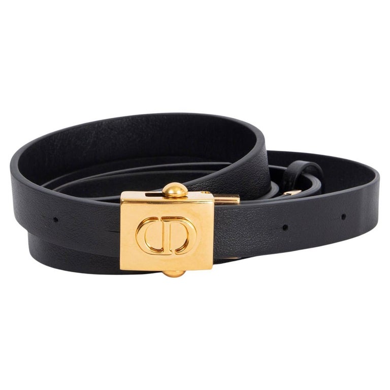 CHRISTIAN DIOR black leather DIORPOLYTECHNIQUE CD Belt 38 S For Sale