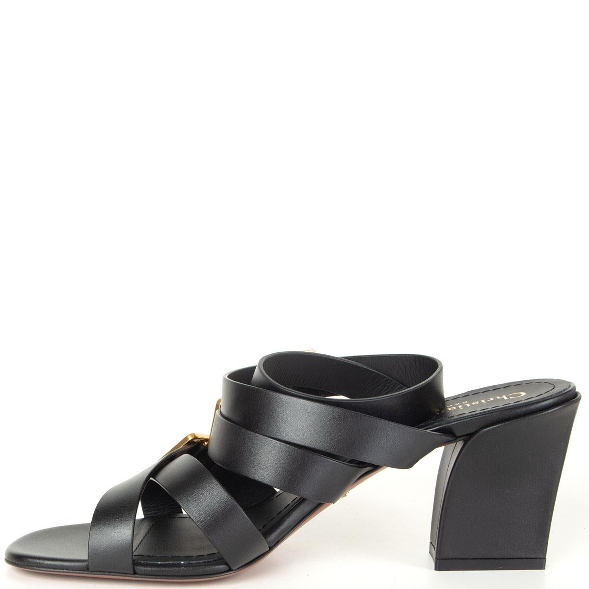 CHRISTIAN DIOR DOUBLE D HEELED Sandalen Schuhe aus schwarzem Leder 40 (Schwarz)