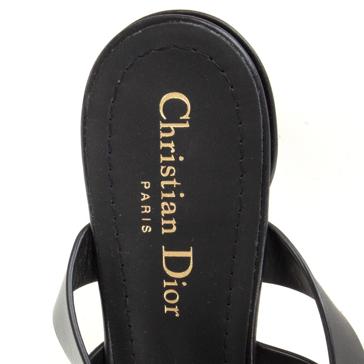 Black CHRISTIAN DIOR black leather DOUBLE D HEELED Sandals Shoes 40