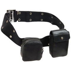 Christian Dior Black Leather Double Pouch Utility Bum Fanny Pack Waist Belt Bag