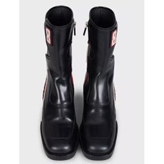 Christian Dior Black Leather Embroidered Logo Ankle Boots Sz 38