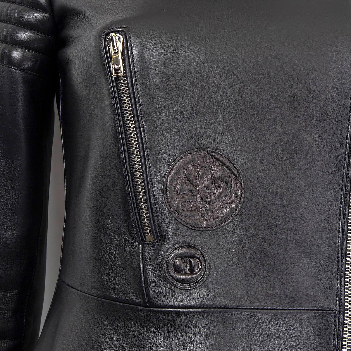 CHRISTIAN DIOR black leather FLARED BIKER Jacket 36 XS For Sale 1