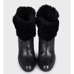 Christian Dior Black Leather Fur Trim Ankle Boots Size 38.5, Good