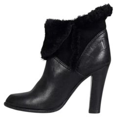 Christian Dior Black Leather Fur Trim Ankle Boots Size 38.5, Good