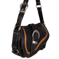 CHRISTIAN DIOR GAUCHO SADDLE Umhängetasche aus schwarzem Leder