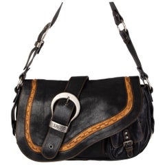 CHRISTIAN DIOR black leather GAUCHO SADDLE Shoulder Bag