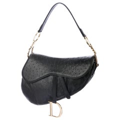 Retro Christian Dior Black Leather Gold Charm Top Handle 'CD' Shoulder Flap Bag