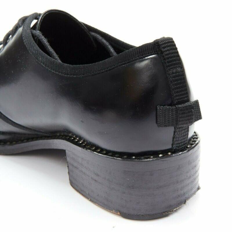 CHRISTIAN DIOR black leather grosgrain trimmed laced crystal outsole oxford EU38 5