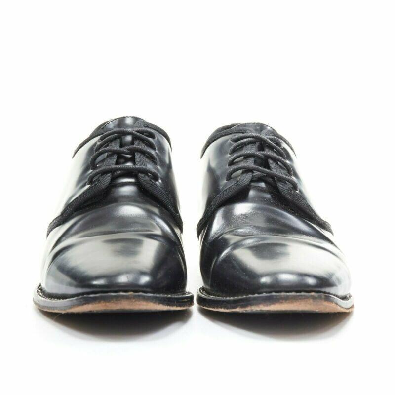 Black CHRISTIAN DIOR black leather grosgrain trimmed laced crystal outsole oxford EU38