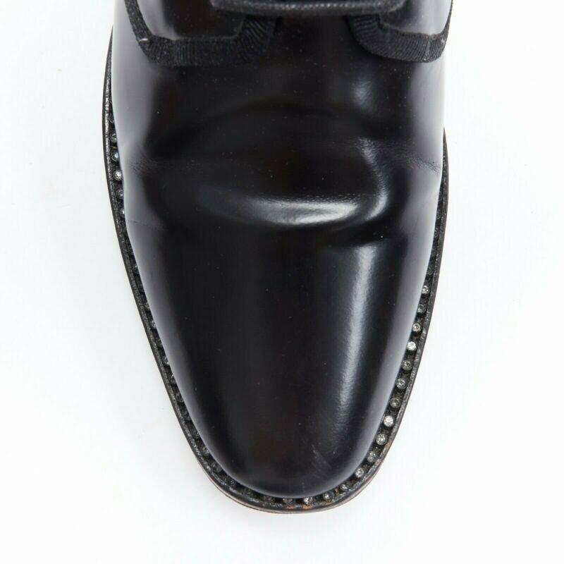 CHRISTIAN DIOR black leather grosgrain trimmed laced crystal outsole oxford EU38 2