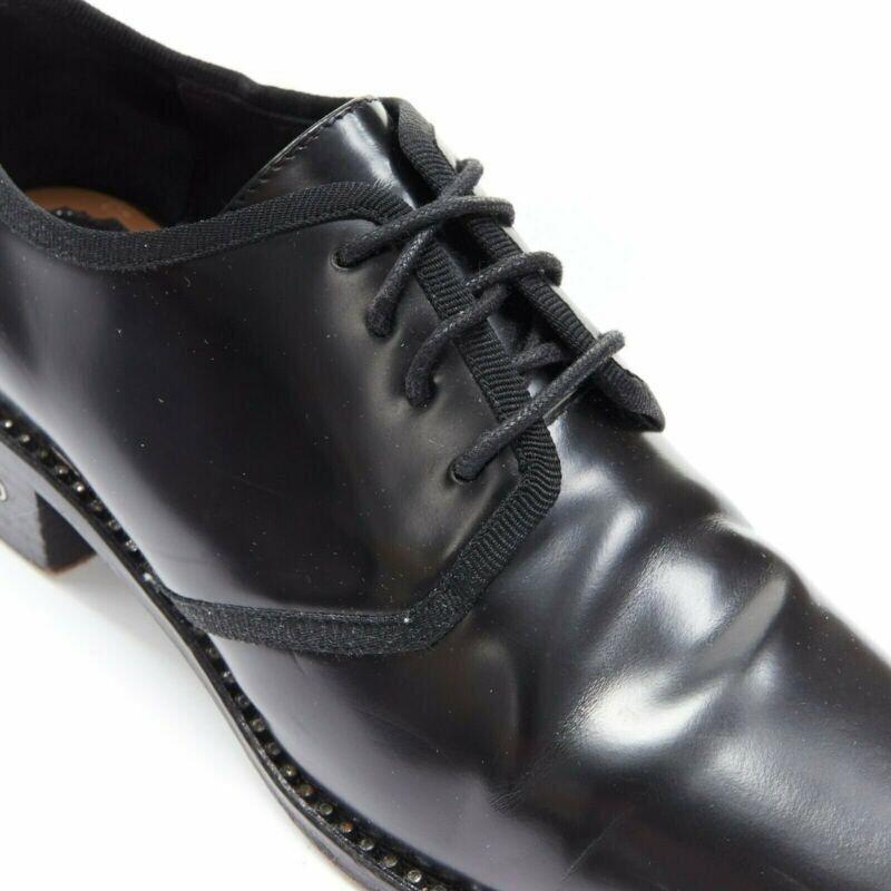 CHRISTIAN DIOR black leather grosgrain trimmed laced crystal outsole oxford EU38 3