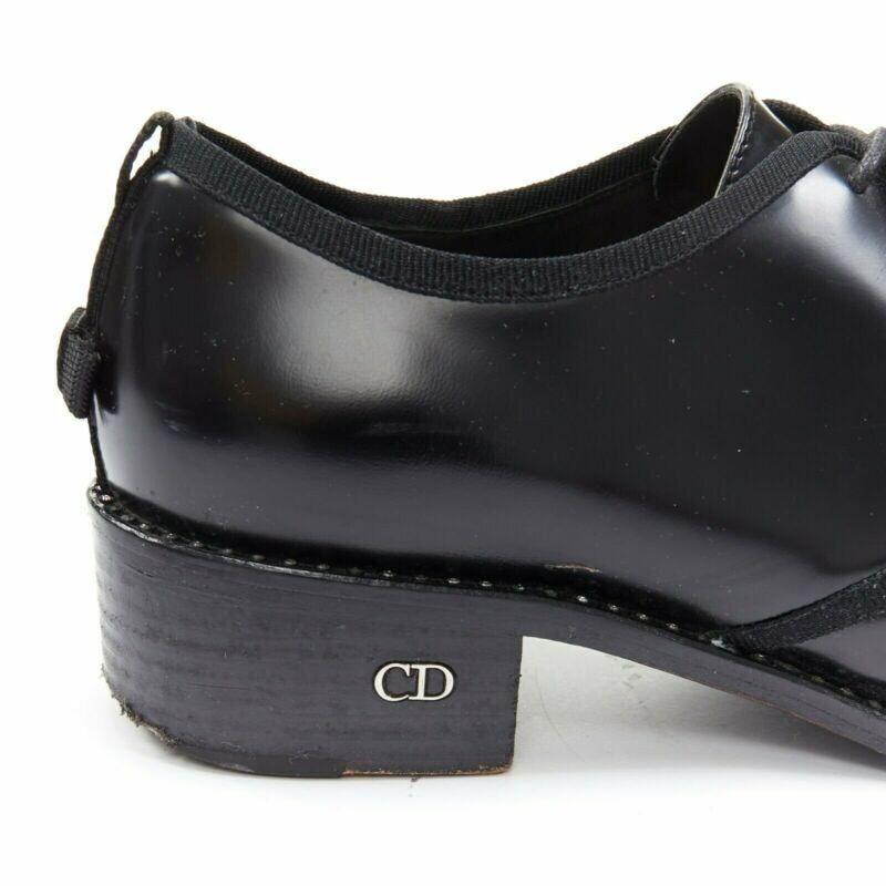 CHRISTIAN DIOR black leather grosgrain trimmed laced crystal outsole oxford EU38 4