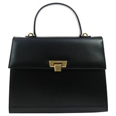 Christian Dior Black Leather Kelly Style Top Handle Satchel Evening Flap Bag