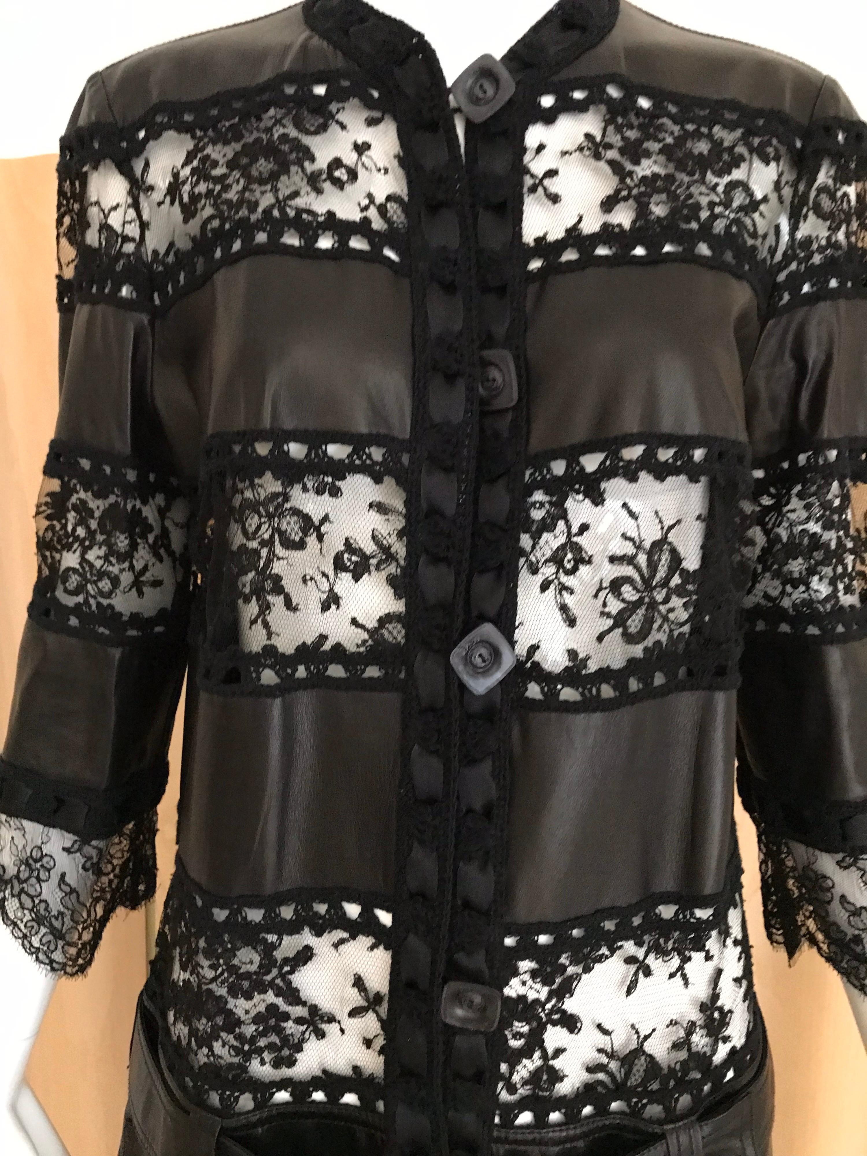 Very Soft Leather and lace Shirt Dress or can be worn as light coat Designed by John Galliano for Christian Dior. Dress comes with belt. 
Size: 6