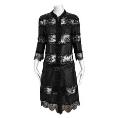 2005 Christian Dior Black Leather Lace Coat Dress  By John Galliano
