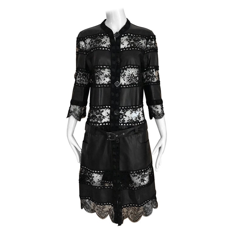 2005 Christian Dior Black Leather Lace Coat Dress By John Galliano at  1stDibs | christian dior black dress, dior black lace dress, dior lace